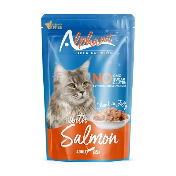 [300303] Alphapet Jöle İçinde Parça Somonlu Pouch Yetişkin Konserve Kedi Maması (1 Adet)