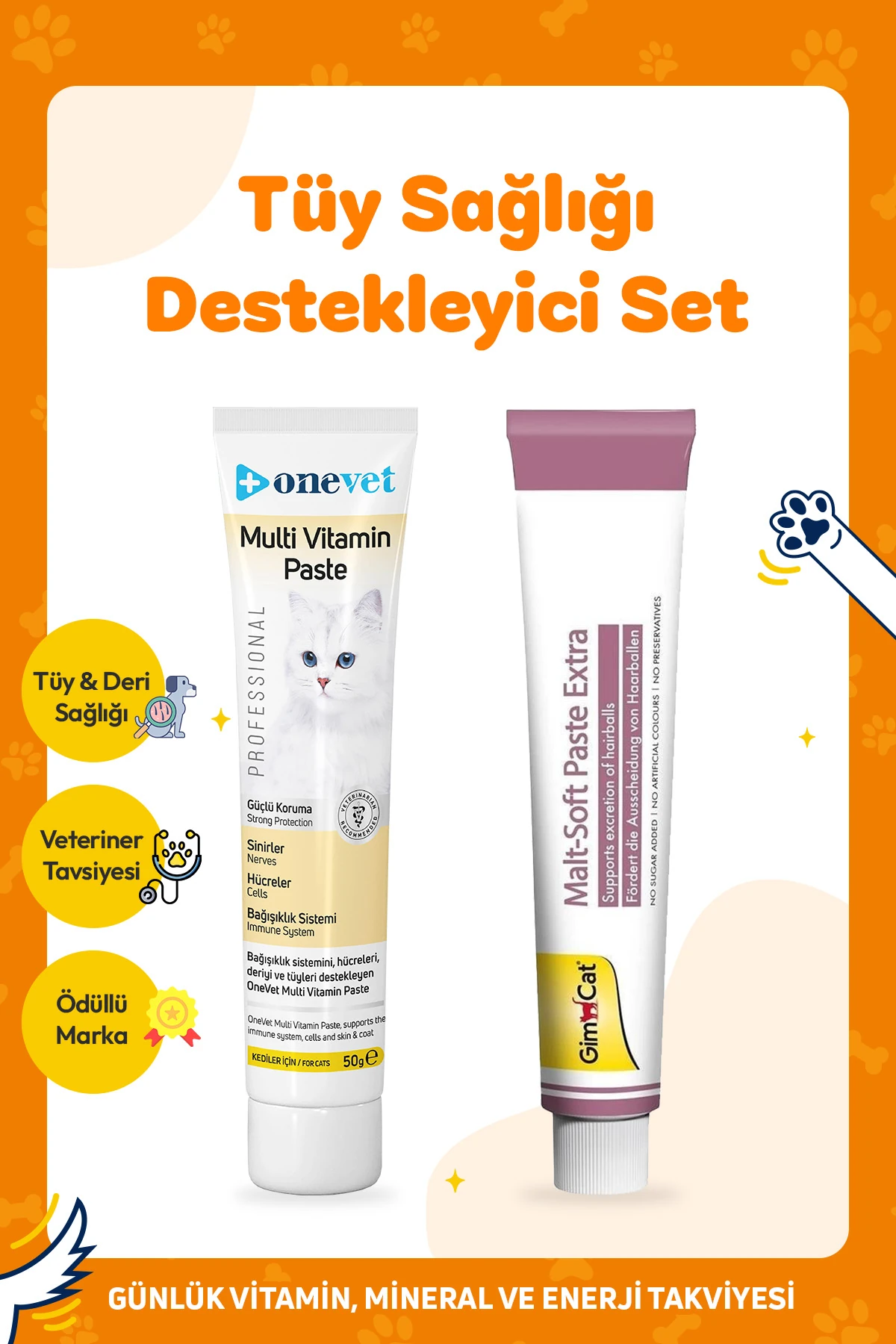 [8687818560807] Gimcat Malt Soft Extra 100 Gr + OneVet Multivitamin Paste 100 Gr Kedi Malt Macunu