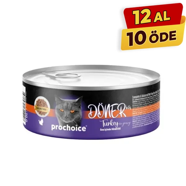 [8681465611226] Prochoice Döner Bites Sos İçinde Hindili Yetişkin Konserve Kedi Maması (1 Adet)