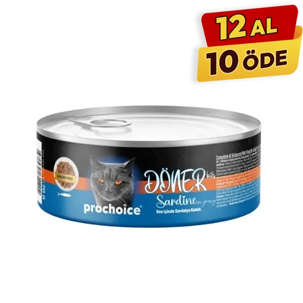 [8681465611202] Prochoice Döner Bites Sos İçinde Sardalyalı Yetişkin Konserve Kedi Maması (1 Adet)