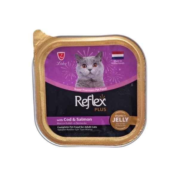 [RFK-69] Reflex Plus Jöle İçinde Parça Morina Balıklı ve Somonlu Yetişkin Konserve Kedi Maması (1 Adet)