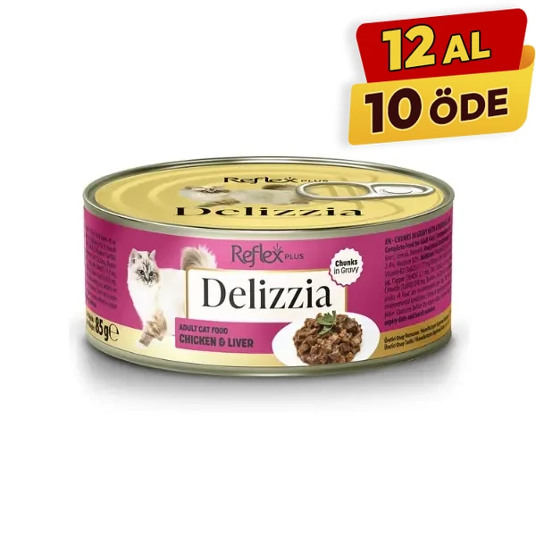Reflex Plus Delizzia Sos İçinde Parça Etli Tavuklu ve Ciğerli Yetişkin Konserve Kedi Maması