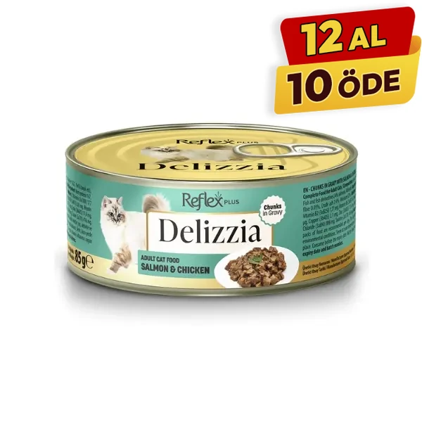 Reflex Plus Delizzia Sos İçinde Parça Etli Somonlu ve Tavuklu Yetişkin Konserve Kedi Maması