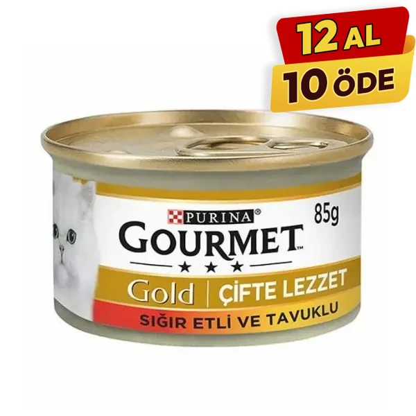 Gourmet Gold Çifte Lezzet Sığır ve Tavuk Etli Yetişkin Konserve Kedi Maması