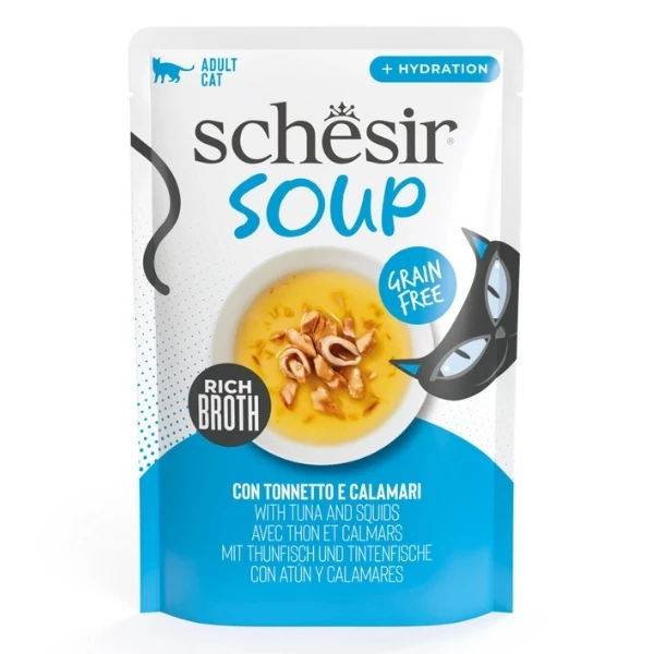 [230-21254304] Schesir Soup Ton Balıklı ve Kalamarlı Pouch Yetişkin Kedi Çorbası (1 Adet)