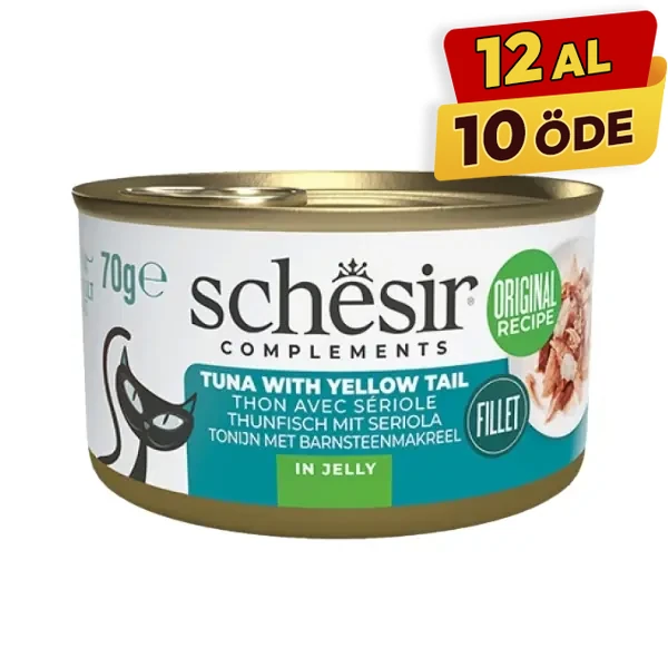 [230-21122803] Schesir Tamamlayıcı Jöle İçinde Ton ve Sarı Kuyruk Balıklı Yetişkin Konserve Kedi Maması (1 Adet)
