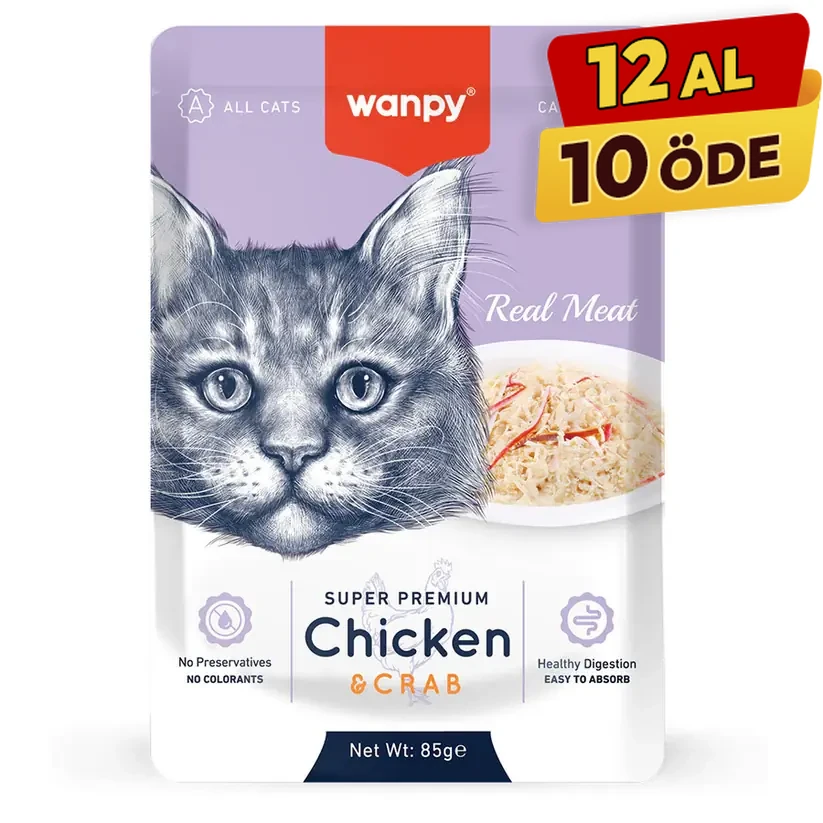 Wanpy Tavuklu ve Yengeçli Pouch Yetişkin Konserve Kedi Maması