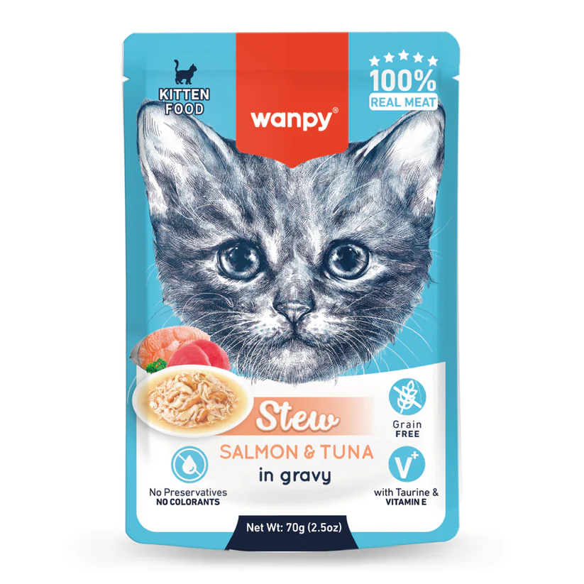 [PIWP-120] Wanpy Stew Sos İçinde Somonlu ve Ton Balıklı Yavru Konserve Kedi Maması (1 Adet)