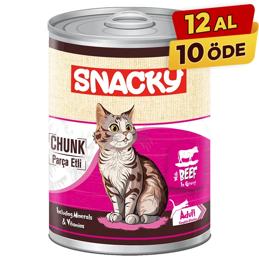 Snacky Sos İçinde Sığırlı Parça Etli Yetişkin Konserve Kedi Maması