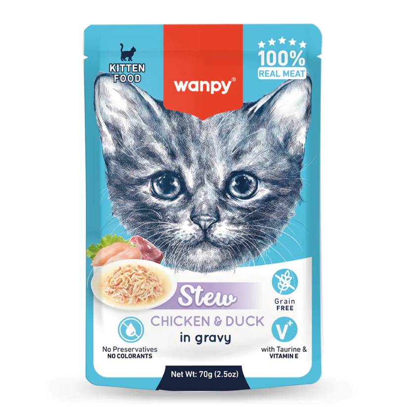 Wanpy Stew Sos İçinde Tavuklu ve Ördekli Yavru Konserve Kedi Maması