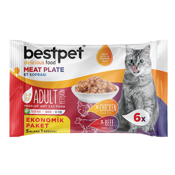 [P0047] Bestpet Etli Çeşitler Ecopack Yetişkin Konserve Kedi Maması 6x85 Gr 6 Al 5 Öde