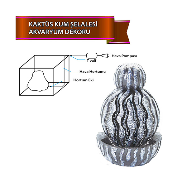 [200-U788ASD] Dophin Kum Şelalesi Kaktüs Figürlü Akvaryum Dekoru
