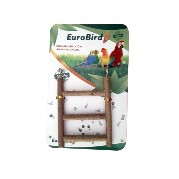 [453-L27] Euro Bird Doğal Ahşap Merdiven 3 Basamak Kuş Oyuncağı