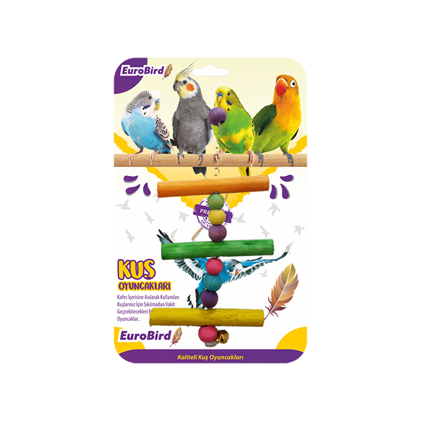 [453-3638] Euro Bird Üçlü Tahta Merdiven Boncuklu Kuş Oyuncağı Renkli