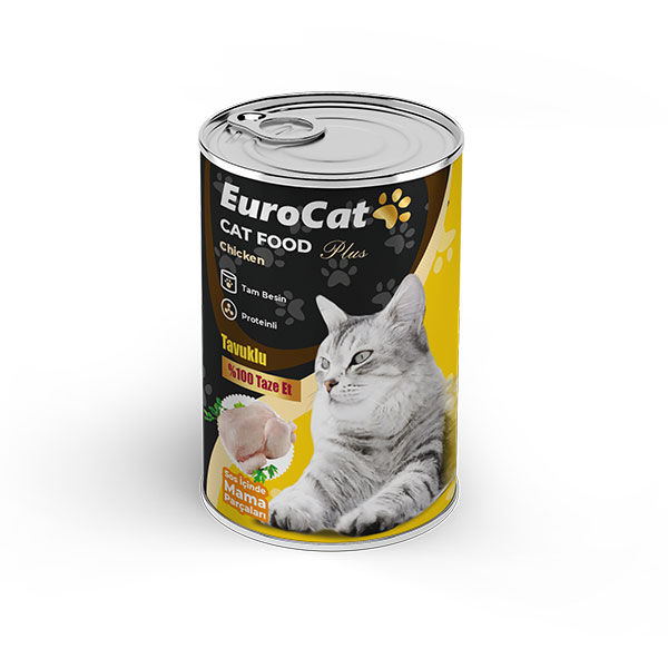 [455-FC9807] Euro Cat Tavuklu Parça Etli Yetişkin Konserve Kedi Maması 400 Gr