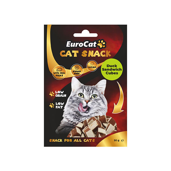 [458-6110] Euro Cat Ördekli Düşük Tahıllı Catnipli Küp Sandviç Kedi Ödül Maması 50 Gr