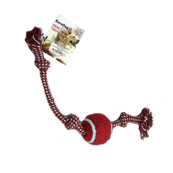 [454-AY3009-02] Euro Dog Kırmızı Tenis Toplu Üç Düğümlü Köpek Oyuncağı 44 Cm