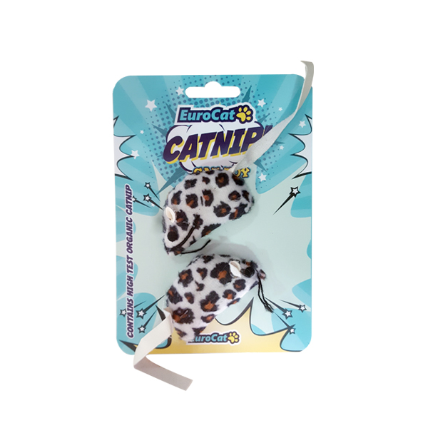 [454-T9118] Eurocat Leopar Desenli Fare Şekilli Kedi Oyuncağı 2 Adet