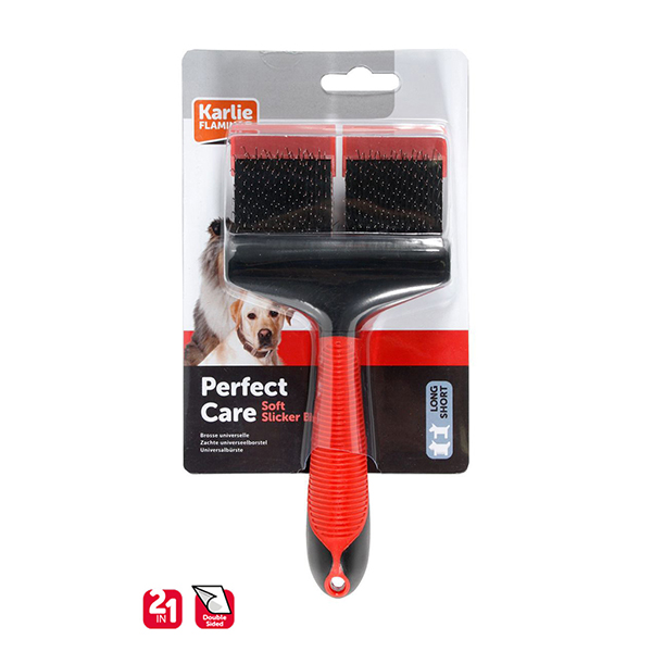 [555-1030196] Karlie Pro Perdahlı 2 Taraflı Yumuşak Köpek Tüy Tarama Fırçası