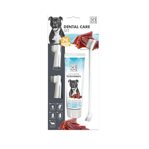 [36-AKS-MPE-10117299] M-Pets Köpekler için Biftek Aromalı Diş Macunu ve Fırça Seti