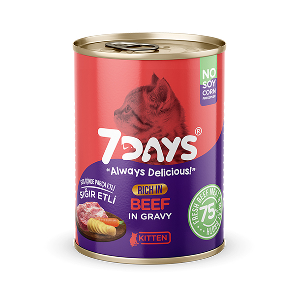 7Days Tahılsız Taze Sığır Etli Soslu Yavru Konserve Kedi Maması