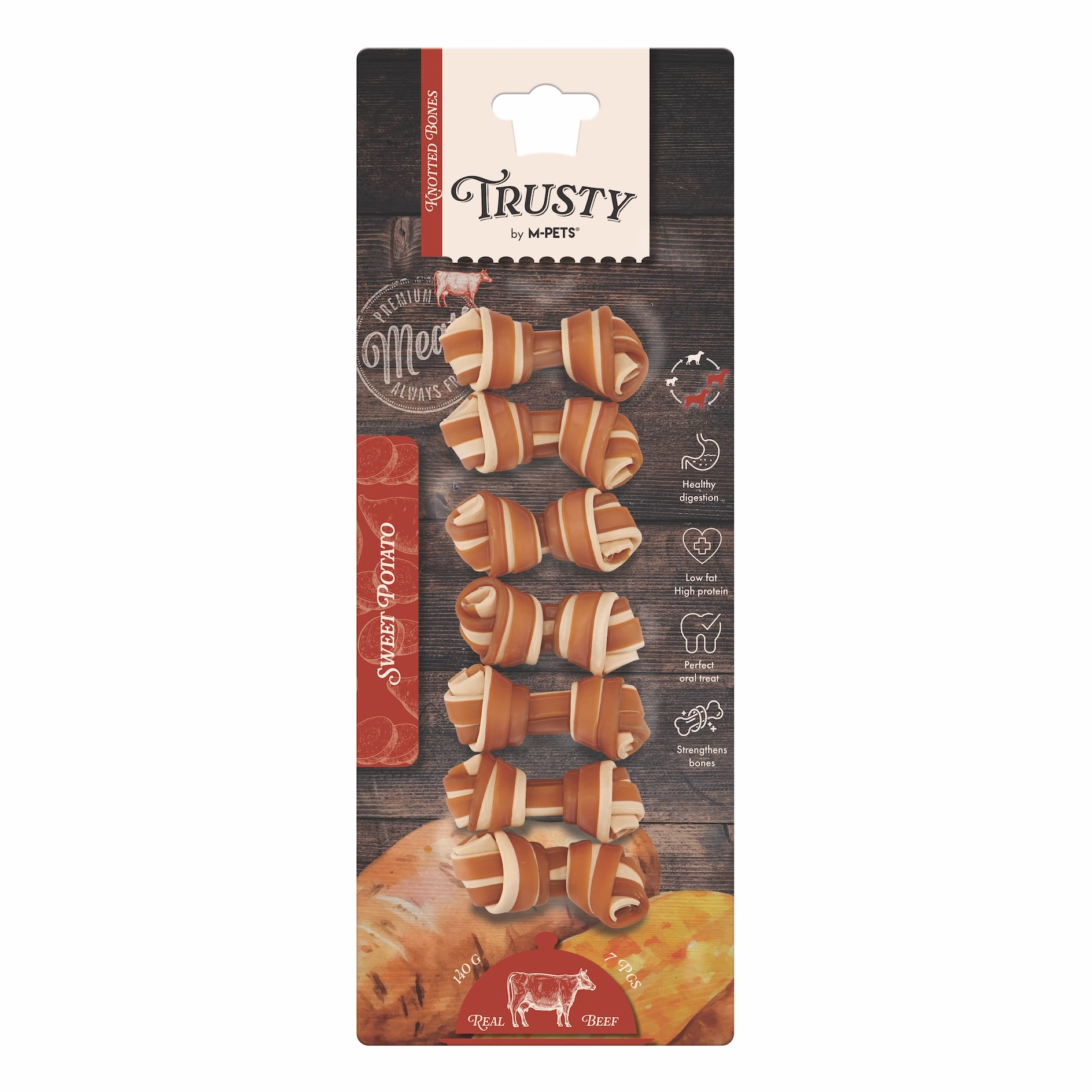 M-Pets Trusty Sığır Etli Tatlı ve Patatesli Kemik Köpek Ödülü (50 Gr, 6.4 Cm, 1 Adet)
