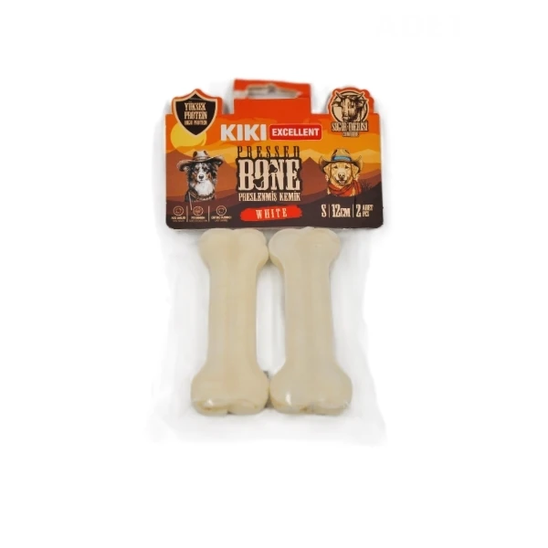 Kiki Excellent Sığır Derisinden Pres Kemik Köpek Ödülü (Beyaz, 7 Cm, 2 Adet)