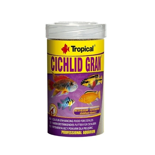 Tropical Cichlid Gran Ciklet Balıkları için Renklendirici Granül Balık Yemi (500 Gr, 100 Ml)