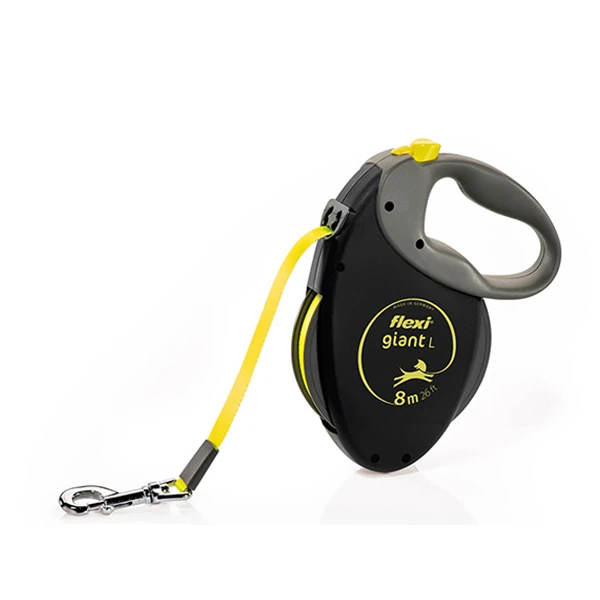 Flexi Neon Reflektörlü Şerit Otomatik Köpek Gezdirme Tasması (Siyah, 5 Mt, Small)