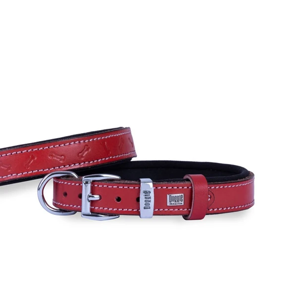 Doggie Comfort Deri Kemik Desenli Köpek Boyun Tasması (Siyah, 3.5x52-60 Cm, Small)