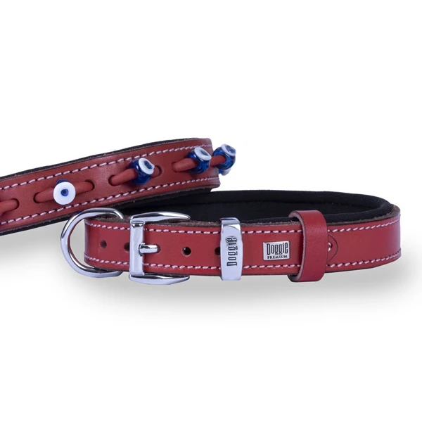 Doggie Comfort Deri Nazar Boncuklu Köpek Boyun Tasması (Siyah, 3.5x52-60 Cm, Small)