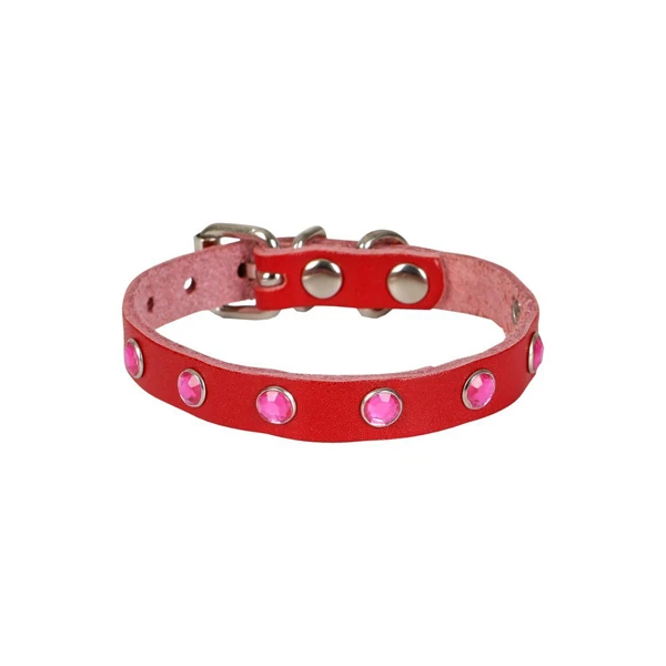 Cattie Gerçek Deriden Taşlı Kedi Boyun Tasması (Siyah, 1x20-23 Cm, Small)