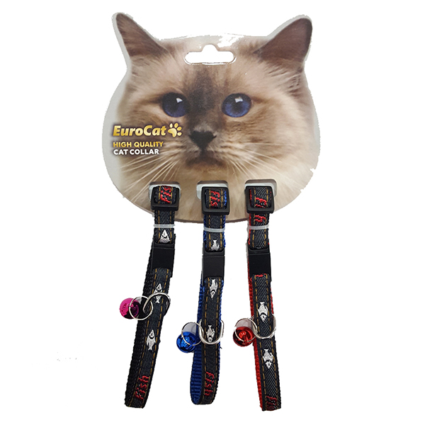 Eurocat Balık Desenli Kedi Boyun Tasması (Siyah, 3 Adet)