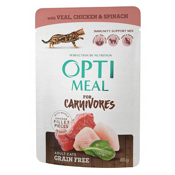 Optimeal Tahılsız Tavuk ve Ispanaklı Konserve Yetişkin Kedi Maması