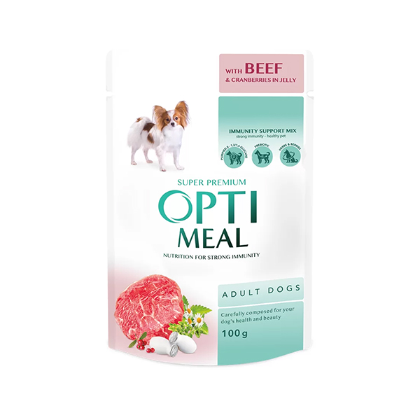 Optimeal Parça Etli Sığır ve Kızılcıklı Küçük Irk Konserve Yetişkin Köpek Maması