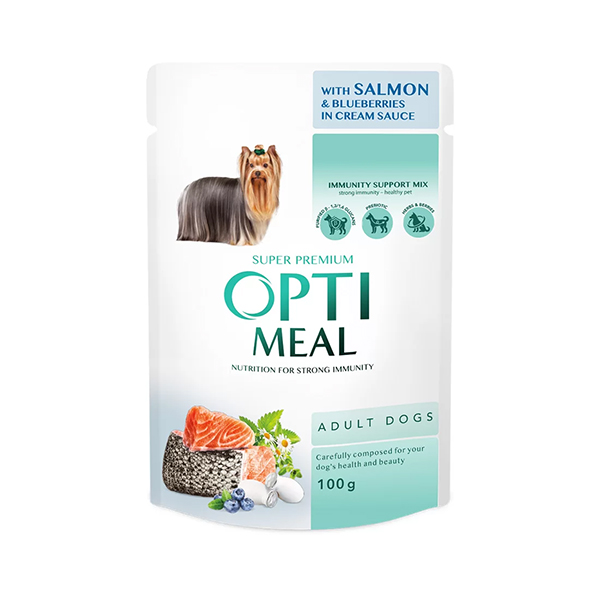 Optimeal Krema Soslu Somonlu ve Yaban Mersini Küçük Irk Konserve Yetişkin Köpek Maması