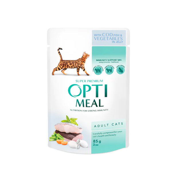 Optimeal Jöleli Morina Balıklı ve Sebzeli Konserve Yetişkin Kedi Maması