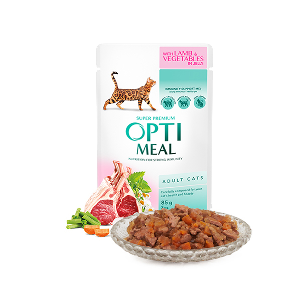 Optimeal Jöleli Kuzu Etli ve Sebzeli Konserve Yetişkin Kedi Maması