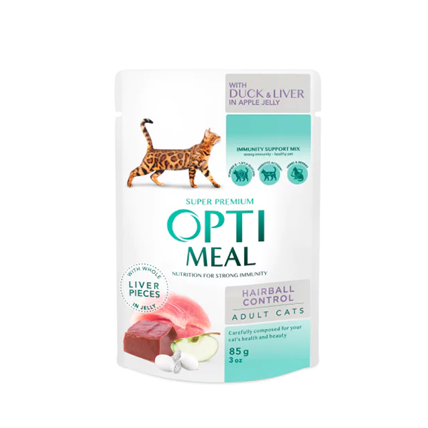 Optimeal Hairball Ördekli Ciğerli ve Elma Konserve Yetişkin Kedi Maması