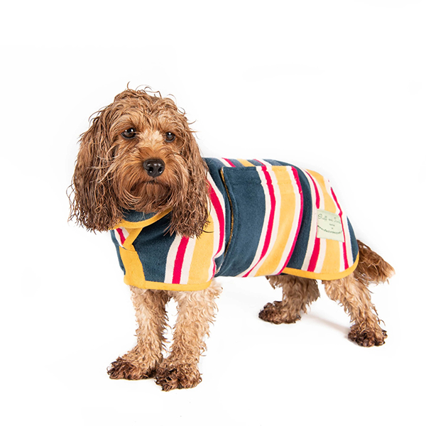 Ruff & Tumble Çizgi Desenli Süper Emici Pamuklu Köpek Bornozu Plaj (64-72 Cm, Small)