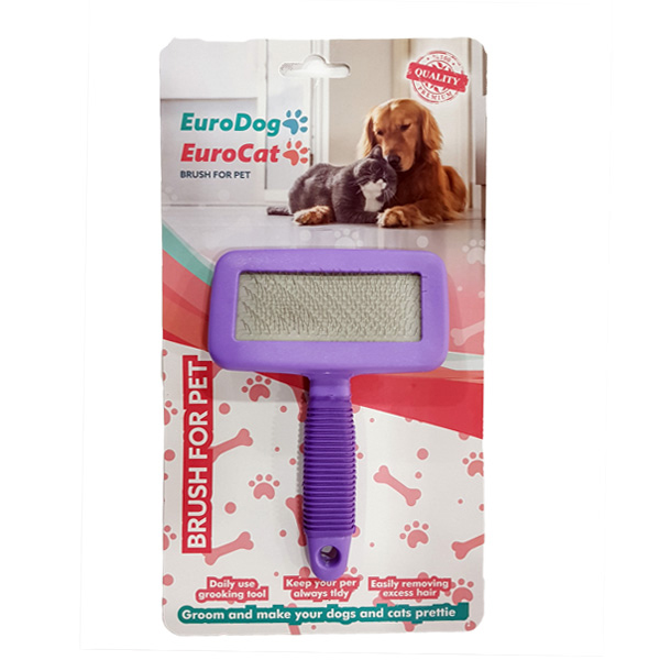 Euro Gold Plastik Saplı Kedi ve Köpek Tarama Fırçası (Mor, Large)