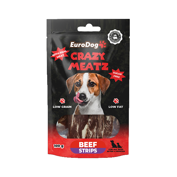 Euro Dog Crazy Meatz Şekersiz Biftekli Şerit Köpek Ödül Maması