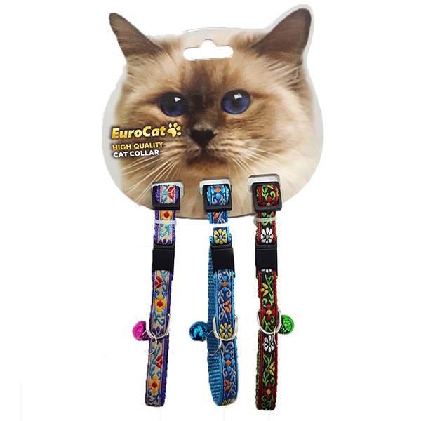 Euro Cat Kedi Boyun Tasması Çiçek Desenli 10 Mm 28 Cm (Mor, 3 Adet)