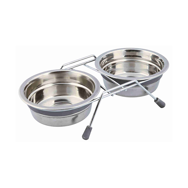 Trixie İkili Köpek Mama Su Kabı Paslanmaz Çelik Gri (16 Cm, 2x0.45 Lt)