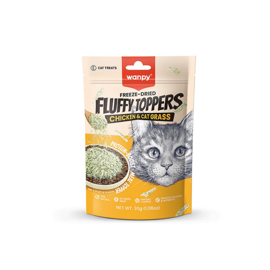 [PIWP-235] Wanpy Fluffy Topper Dondurularak Kurutulmuş Tavuklu ve Kedi Otlu Kedi Ödül Maması 30 Gr