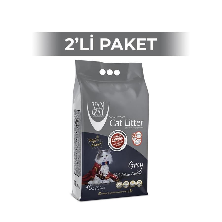 [VNCK 1020-2 Adet] Van Cat Aktif Karbonlu İnce Taneli Topaklanan Bentonit Kedi Kumu 10 Lt X 2 Adet