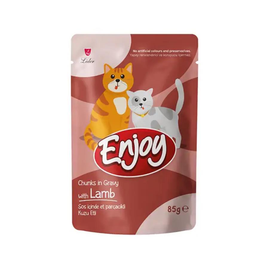 [ENK-302] Enjoy Pouch Sos İçinde Et Parçacıklı Kuzu Etli Yetişkin Kedi Konservesi 85 Gr