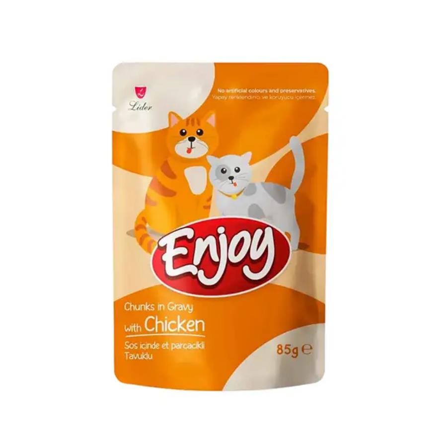[ENK-303] Enjoy Pouch Sos İçinde Et Parçacıklı Tavuklu Yetişkin Kedi Konservesi 85 Gr