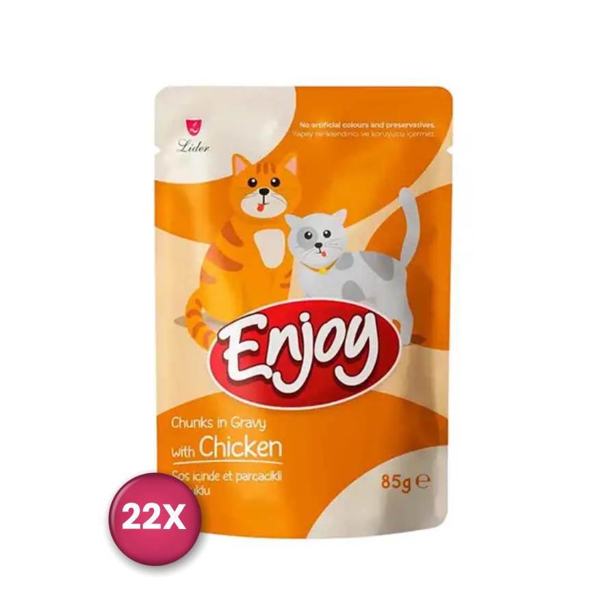 [ENK-303-22] Enjoy Pouch Sos İçinde Et Parçacıklı Tavuklu Yetişkin Kedi Konservesi 85 Gr x 22 Adet