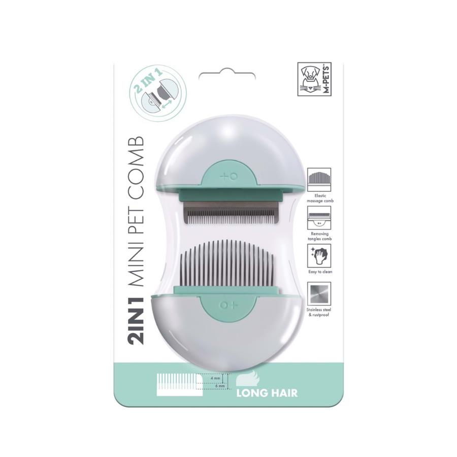 M-Pets 2in1 Uzun Tüylü Kedi ve Köpekler için Yeşil Furminatör ve Masaj Tarağı